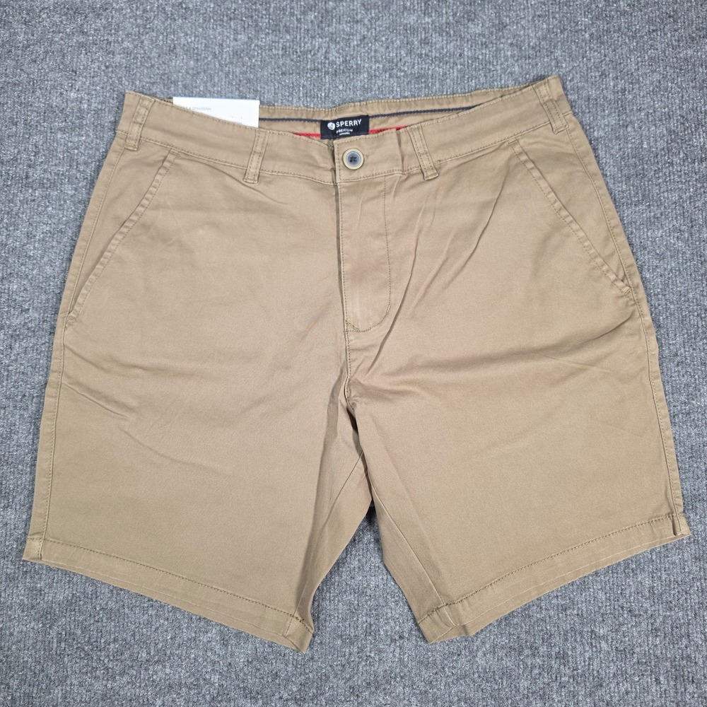 Sperry Mens Vintage Wash Flex Cotton Shorts Olive Green 32 SP645SAM 8 Inseam NWT